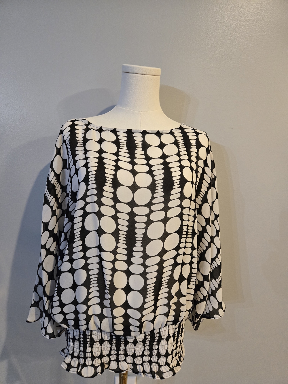Allison Taylor Black & White Sheer Geometric Bubble Print Blouse